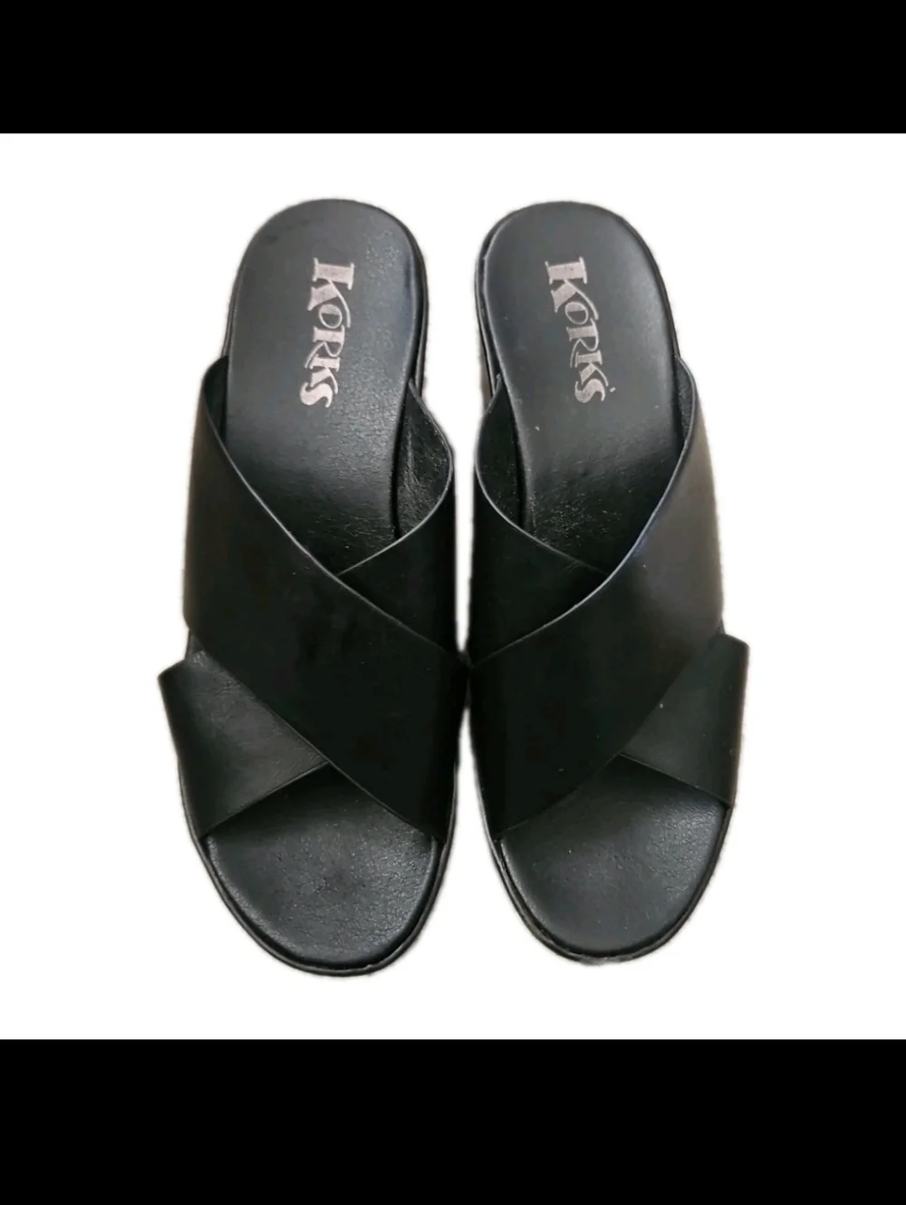 Korks Womens Black Leather Madera Wedge Cross Over Comfort Sandal 8